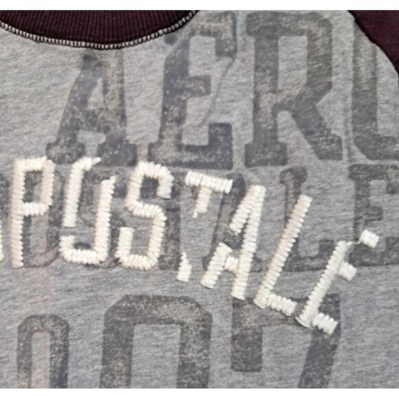 Aeropostale Mens Raglan Graphic T-Shirt Size L Gray & Burgundy - Picture 7 of 8